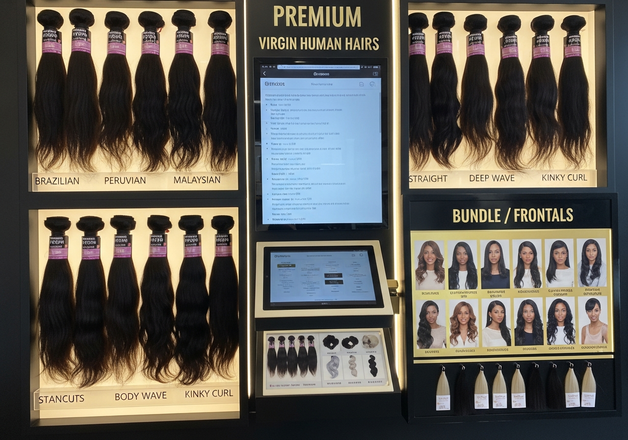 premium virgin human hair bundles display